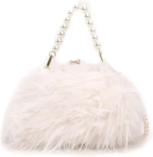 Feather Purse Clutch For Women Ostrich Feather Handbag Shoulder Crossbody Evening Bag