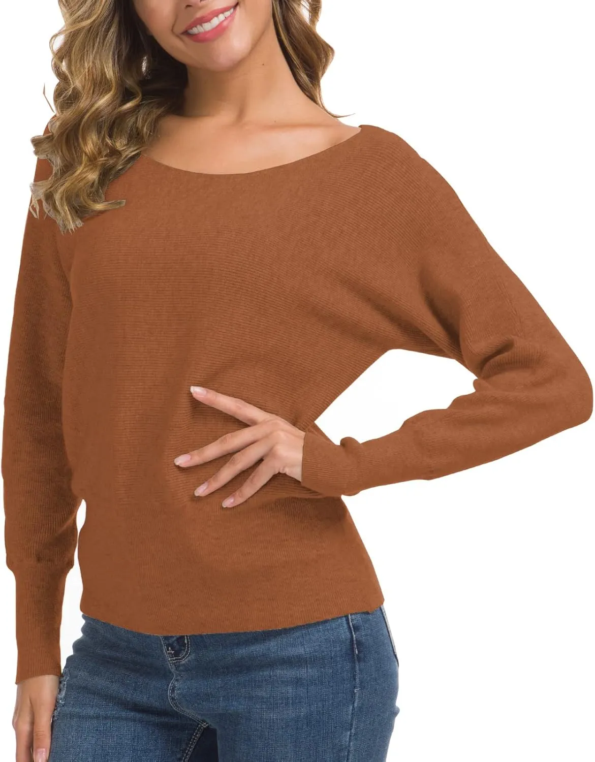 Feiersi Women's Off Shoulder Sweater Long Sleeve Loose Pullover Knit Jumper