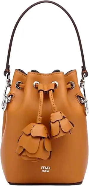 FENDI Calfskin F is 3D Flower Mini Mon Tresor Bucket Bag Brown Tan 8BS010