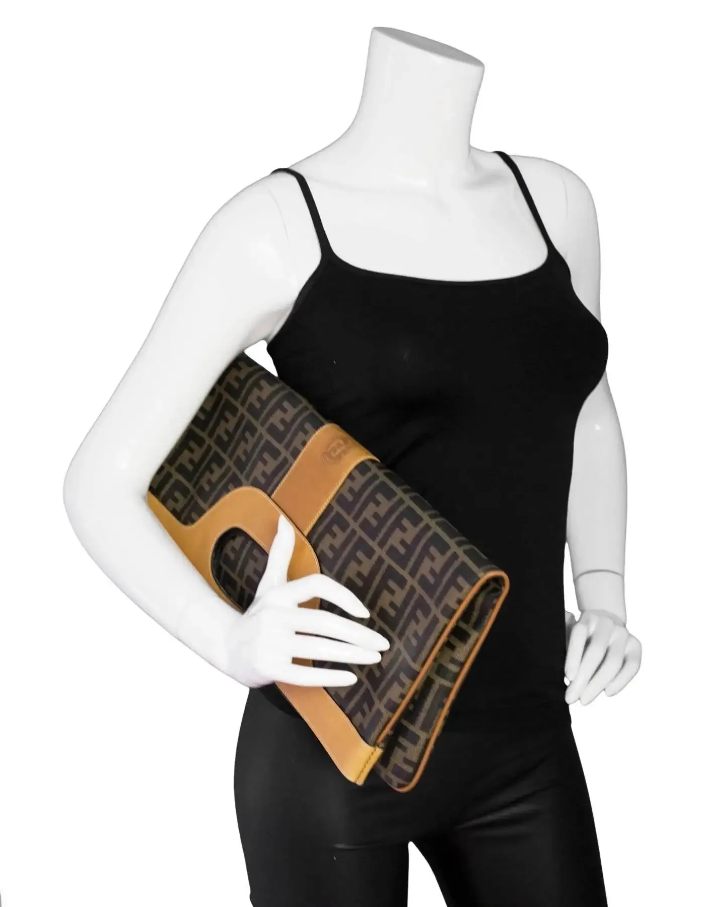 FENDI VINTAGE ZUCCA FOLD-OVER CONVERTIBLE CLUTCH TOTE BAG