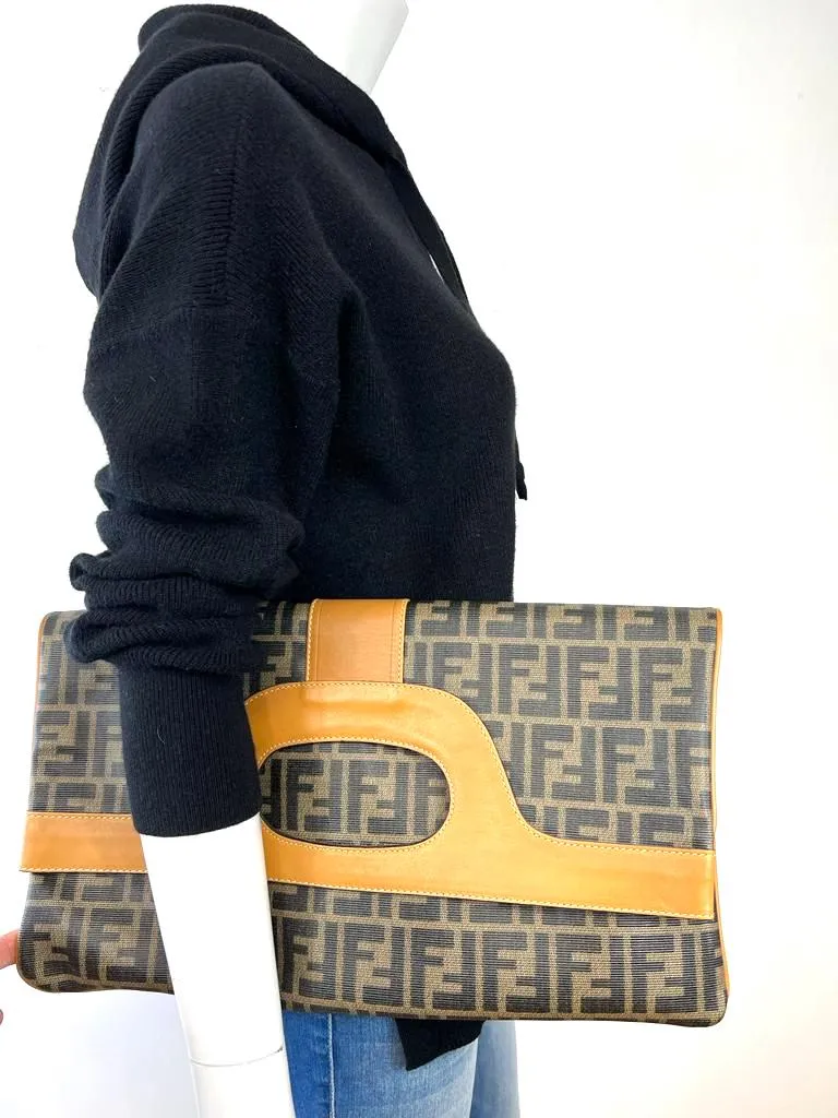 FENDI VINTAGE ZUCCA FOLD-OVER CONVERTIBLE CLUTCH TOTE BAG