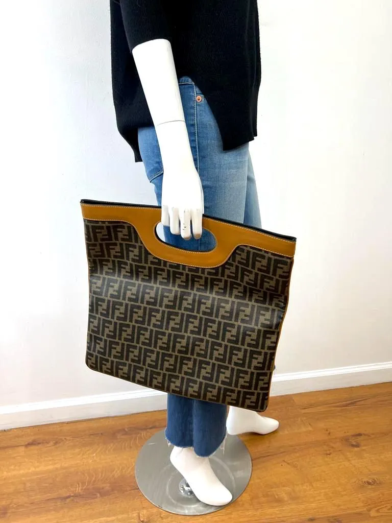 FENDI VINTAGE ZUCCA FOLD-OVER CONVERTIBLE CLUTCH TOTE BAG