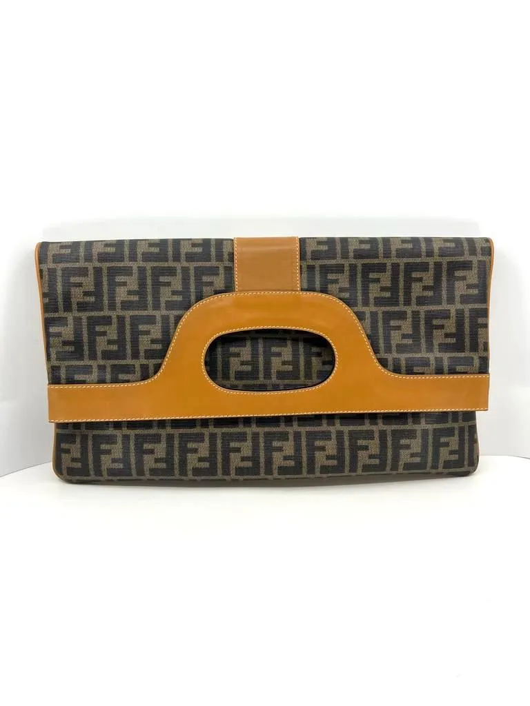 FENDI VINTAGE ZUCCA FOLD-OVER CONVERTIBLE CLUTCH TOTE BAG