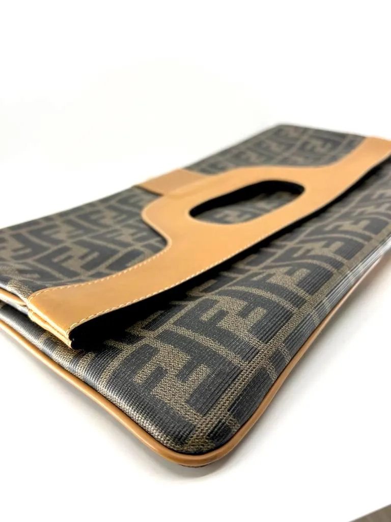 FENDI VINTAGE ZUCCA FOLD-OVER CONVERTIBLE CLUTCH TOTE BAG