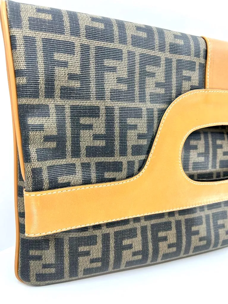 FENDI VINTAGE ZUCCA FOLD-OVER CONVERTIBLE CLUTCH TOTE BAG