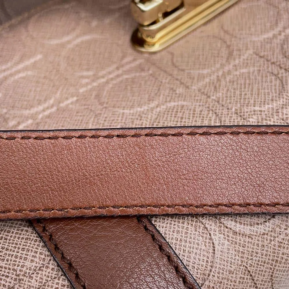 Ferragamo Gancini Shoulder Bag Jasmin Flower/Brown Leather