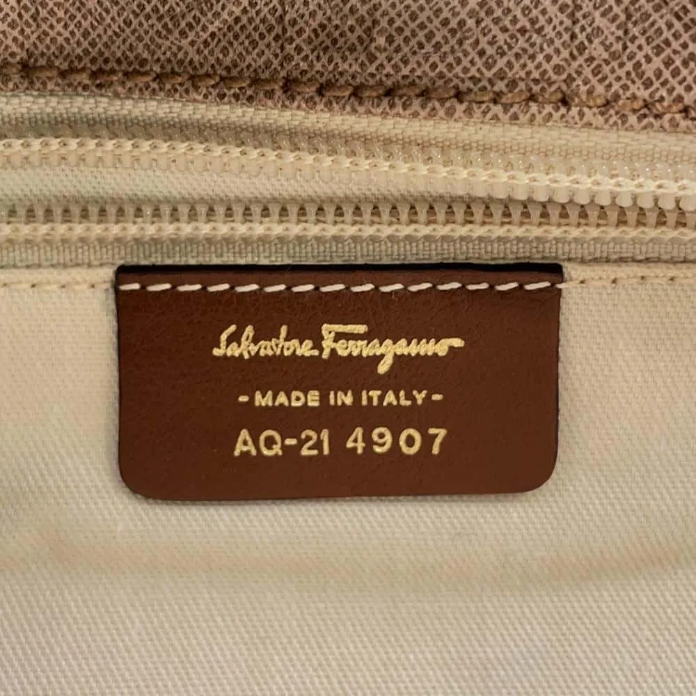 Ferragamo Gancini Shoulder Bag Jasmin Flower/Brown Leather