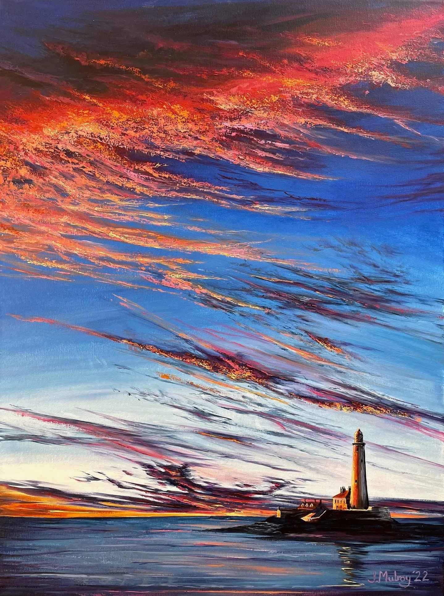 Fiery St Mary’s, Whitley Bay - Canvas Print