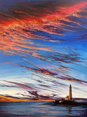 Fiery St Mary’s, Whitley Bay - Canvas Print