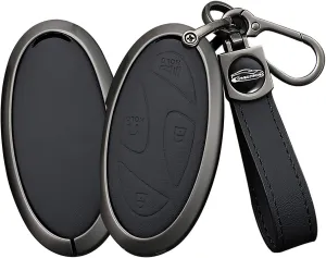 Fit for Hyundai IONIQ 6 Key Fob Cover Leather Keychain Full Cover Key Case Fit for Hyundai Ioniq 6 Grandeur GN7 KONA 2023 2024 Metal Key fob Cover 7 Button Black