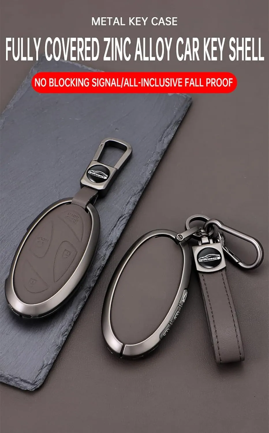 Fit for Hyundai IONIQ 6 Key Fob Cover Leather Keychain Full Cover Key Case Fit for Hyundai Ioniq 6 Grandeur GN7 KONA 2023 2024 Metal Key fob Cover 7 Button Black