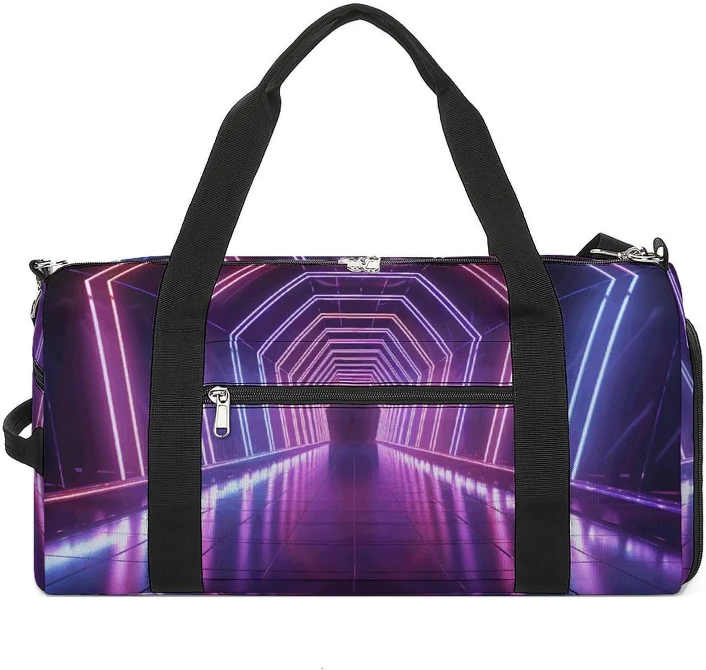 Fitness Bag, Neon Lights Tunnel Print Reusable Gym Bag Sports Travel Fitness Bag Essentials Gym Bag with Shoe Compartment, style