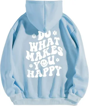 Floerns Women's Letter Graphic Print Long Sleeve Drawstring Hoodie Sweatshirt