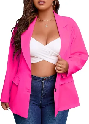 Floerns Women's Plus Size Long Sleeve Lapel Open Front Work Office Blazer Jacket
