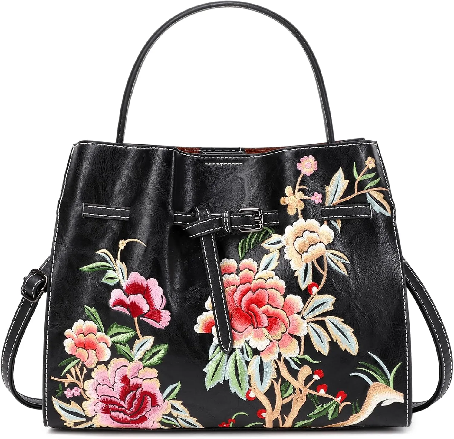 Floral Embroidered Purses for Women Vegan Leather Tote Bag Woman Handbags Ladies Shoulder Bags Chinese Style