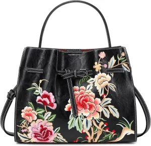 Floral Embroidered Purses for Women Vegan Leather Tote Bag Woman Handbags Ladies Shoulder Bags Chinese Style