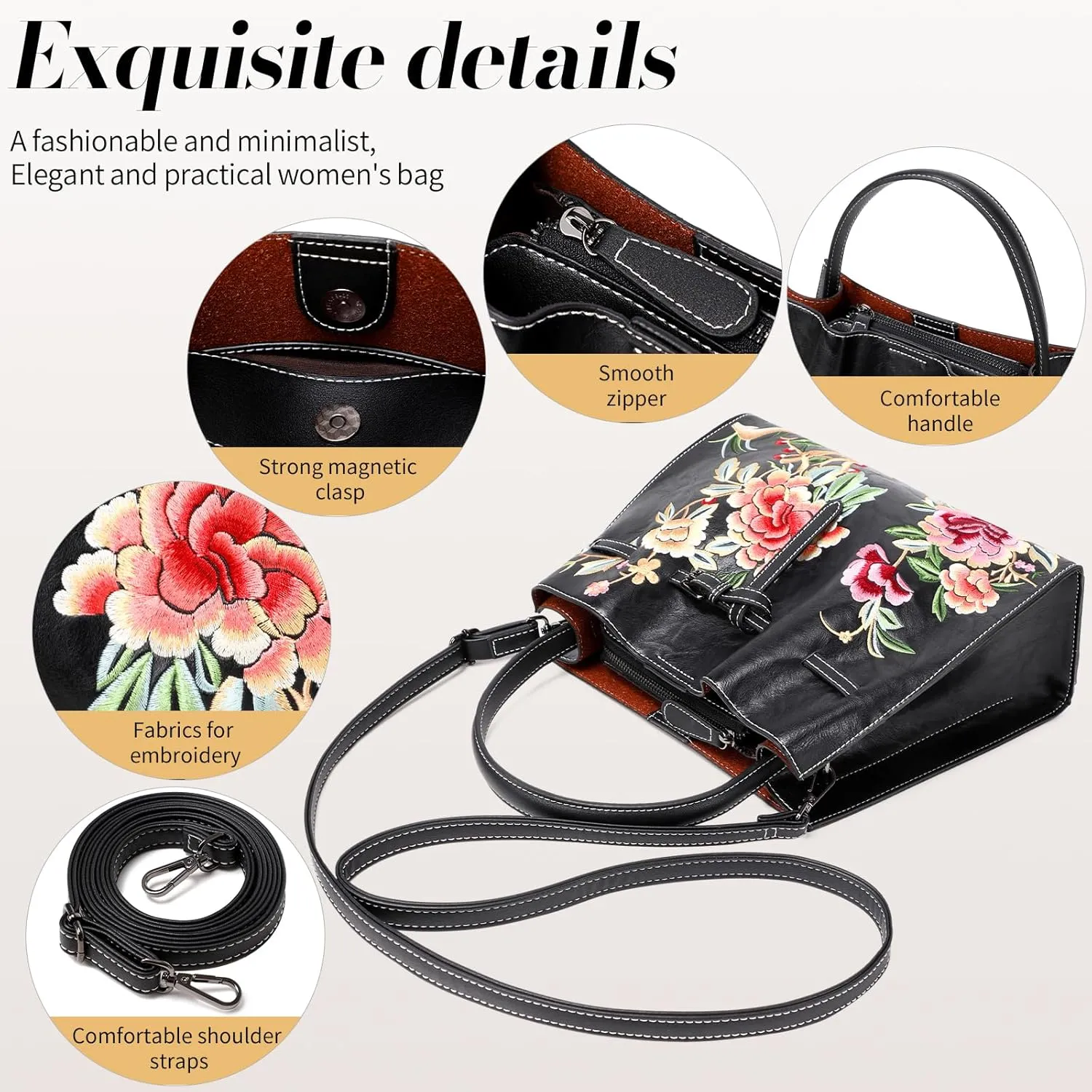 Floral Embroidered Purses for Women Vegan Leather Tote Bag Woman Handbags Ladies Shoulder Bags Chinese Style