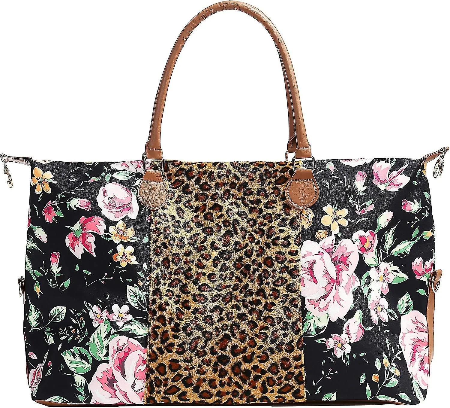 Floral Leopard Weekender Duffle Bags For Women Travel Tote Bag Overnight Weekend
