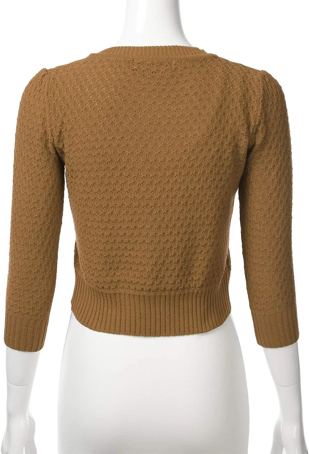 FLORIA Women's Button Down 3/4 Sleeve Crew Neck Cotton Knit Cropped Cardigan Sweater (S-3X)