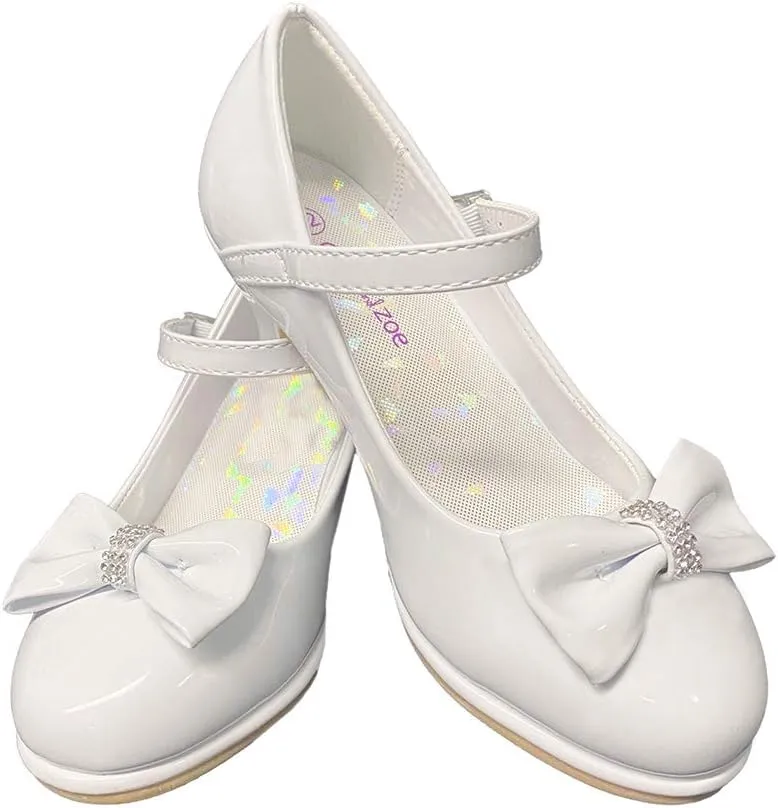 Flower Girl Dress Shoes for Weddings and Christmas - Big and Little Girl 2 Inch High Heel with Sparkle & Strap