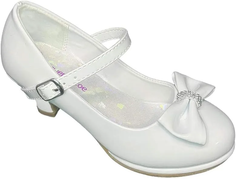 Flower Girl Dress Shoes for Weddings and Christmas - Big and Little Girl 2 Inch High Heel with Sparkle & Strap