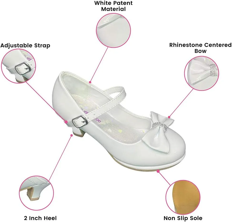 Flower Girl Dress Shoes for Weddings and Christmas - Big and Little Girl 2 Inch High Heel with Sparkle & Strap