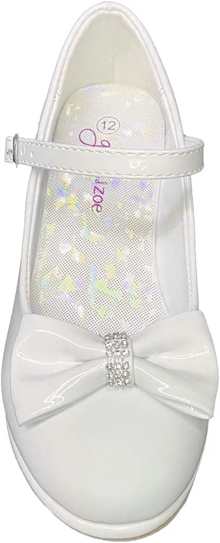 Flower Girl Dress Shoes for Weddings and Christmas - Big and Little Girl 2 Inch High Heel with Sparkle & Strap