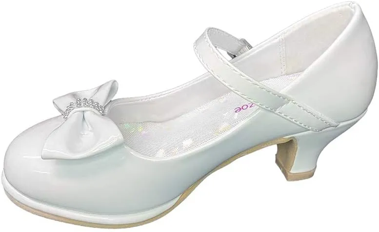 Flower Girl Dress Shoes for Weddings and Christmas - Big and Little Girl 2 Inch High Heel with Sparkle & Strap