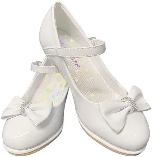 Flower Girl Dress Shoes for Weddings and Christmas - Big and Little Girl 2 Inch High Heel with Sparkle & Strap