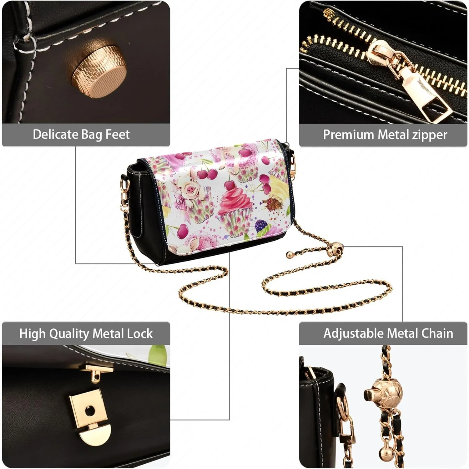 Flower Women Leather Shoulder Bag, Tiedyed Stripe Blue Crossbody Purses for Women Trendy Handbag with Chain Strap