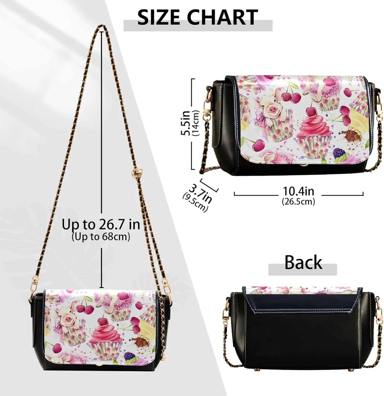 Flower Women Leather Shoulder Bag, Tiedyed Stripe Blue Crossbody Purses for Women Trendy Handbag with Chain Strap