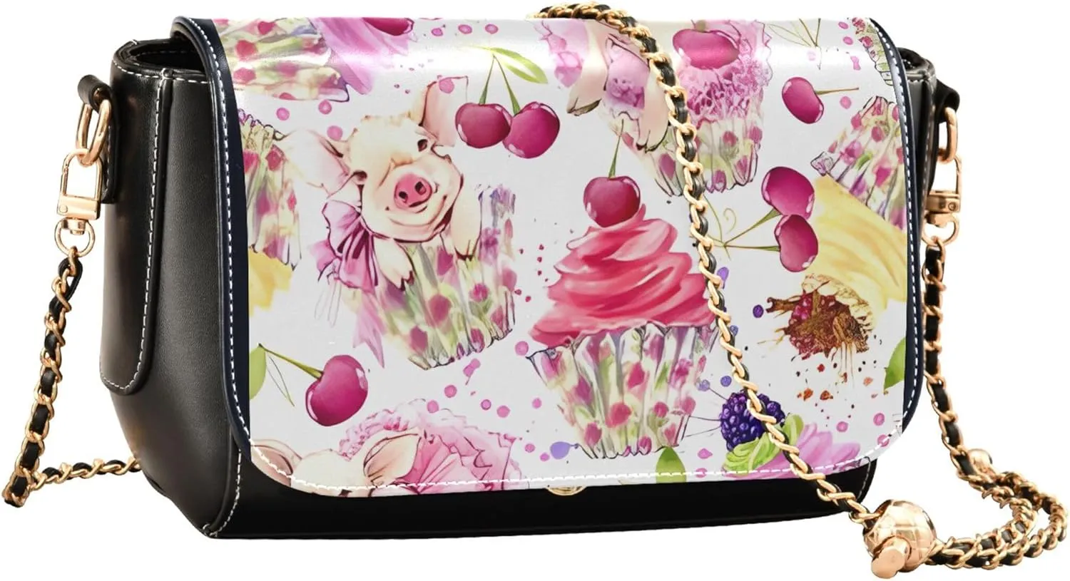 Flower Women Leather Shoulder Bag, Tiedyed Stripe Blue Crossbody Purses for Women Trendy Handbag with Chain Strap