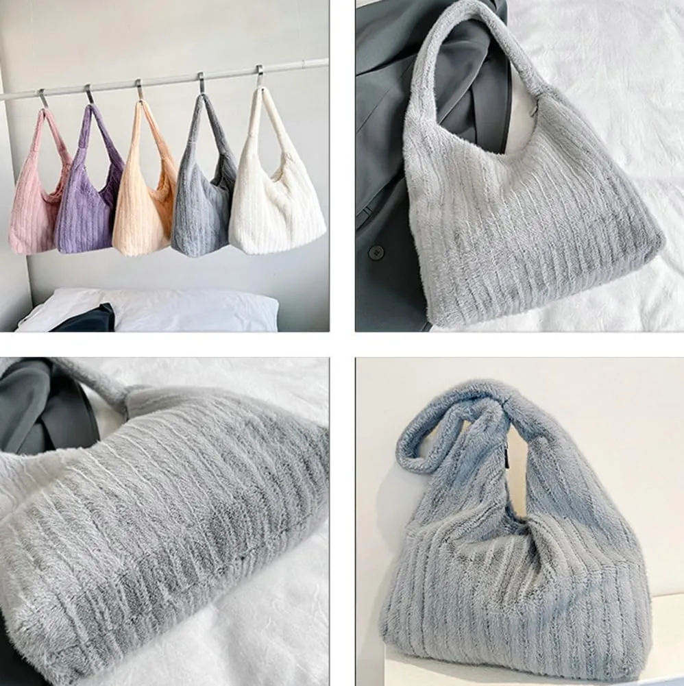 Fluffy Tote Bag Underarm Bag Shoulder Bag Furry Plush Underarm Handbag for Ladies Girls Women Autumn Winter
