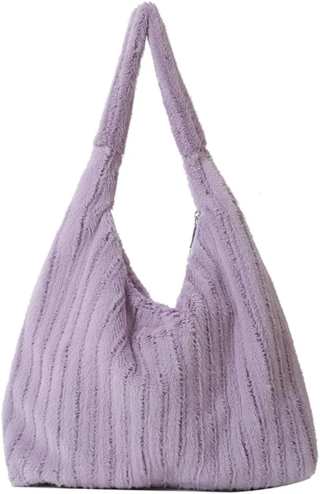 Fluffy Tote Bag Underarm Bag Shoulder Bag Furry Plush Underarm Handbag for Ladies Girls Women Autumn Winter