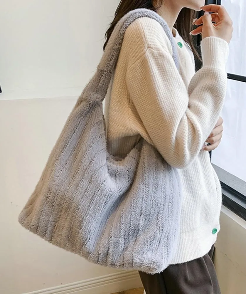 Fluffy Tote Bag Underarm Bag Shoulder Bag Furry Plush Underarm Handbag for Ladies Girls Women Autumn Winter