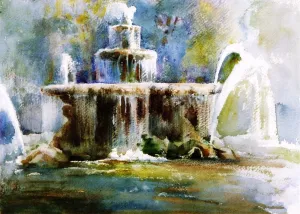 Fontana dei Cavalli Marini, Villa Borghese by John Singer Sargent - 21" x 28" Premium Canvas Print