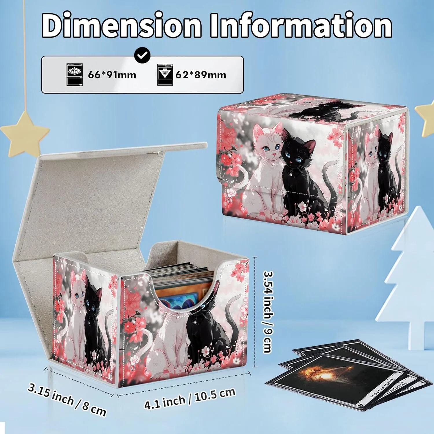 for MTG Commander Deck Box,Card Deck Box for Trading Yugioh MTG,Fits 100 Double Sleeved Cards,PU Leather Strong Magnet Case for Magic Commander TCG CCG,Pink Flower Cat