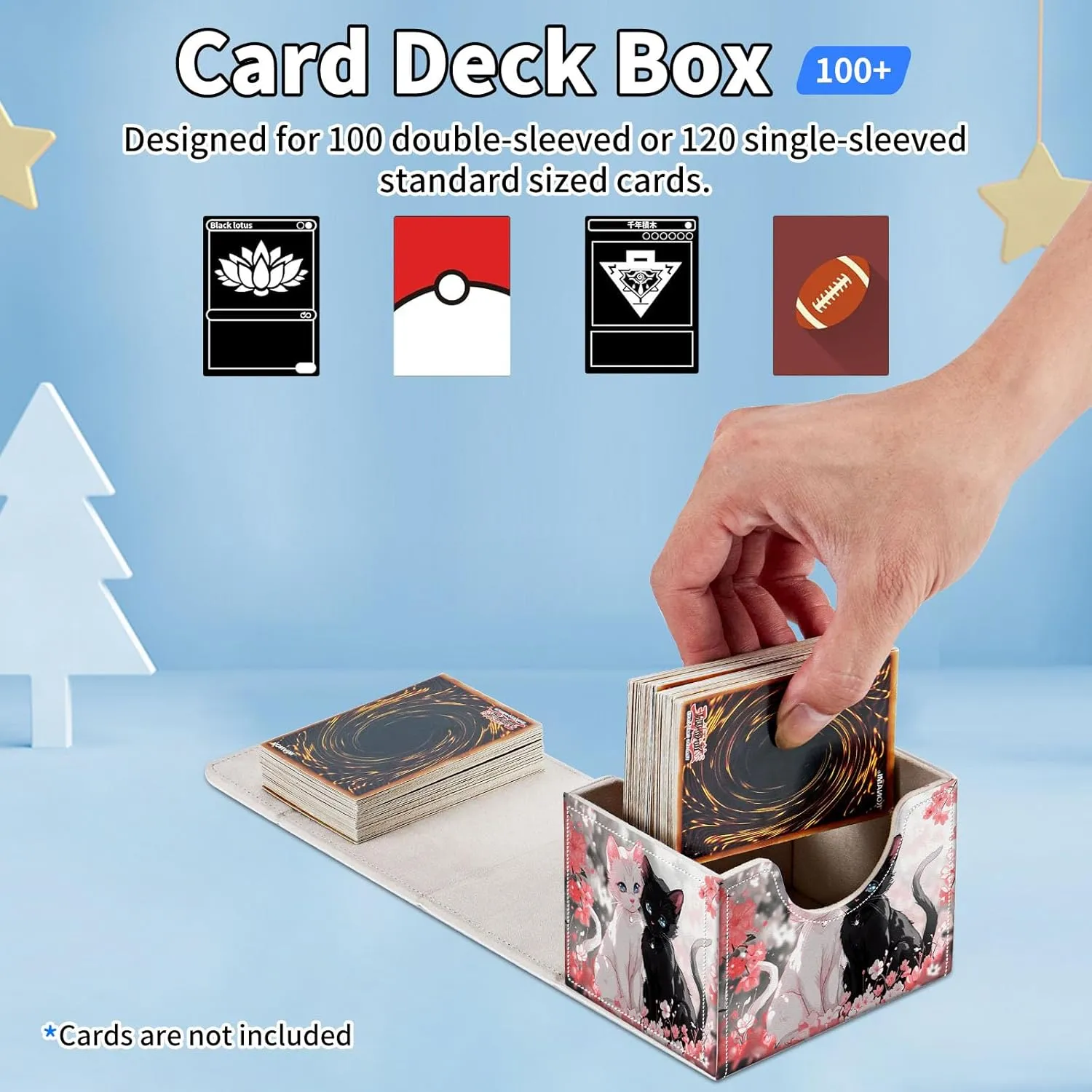 for MTG Commander Deck Box,Card Deck Box for Trading Yugioh MTG,Fits 100 Double Sleeved Cards,PU Leather Strong Magnet Case for Magic Commander TCG CCG,Pink Flower Cat