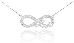 Forever 14k White Gold Love Script Diamond Infinity Pendant Necklace