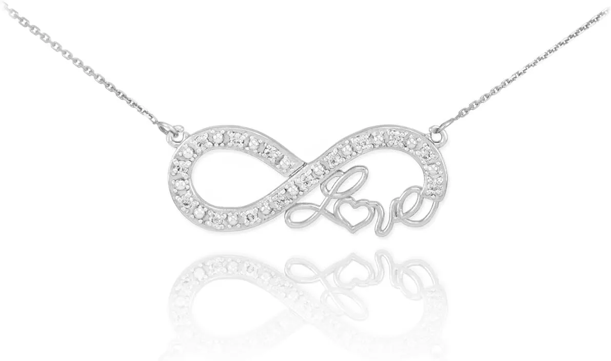 Forever 14k White Gold Love Script Diamond Infinity Pendant Necklace