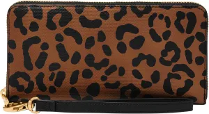 Fossil Logan Zip Around Clutch Wallet, Black/Leopard