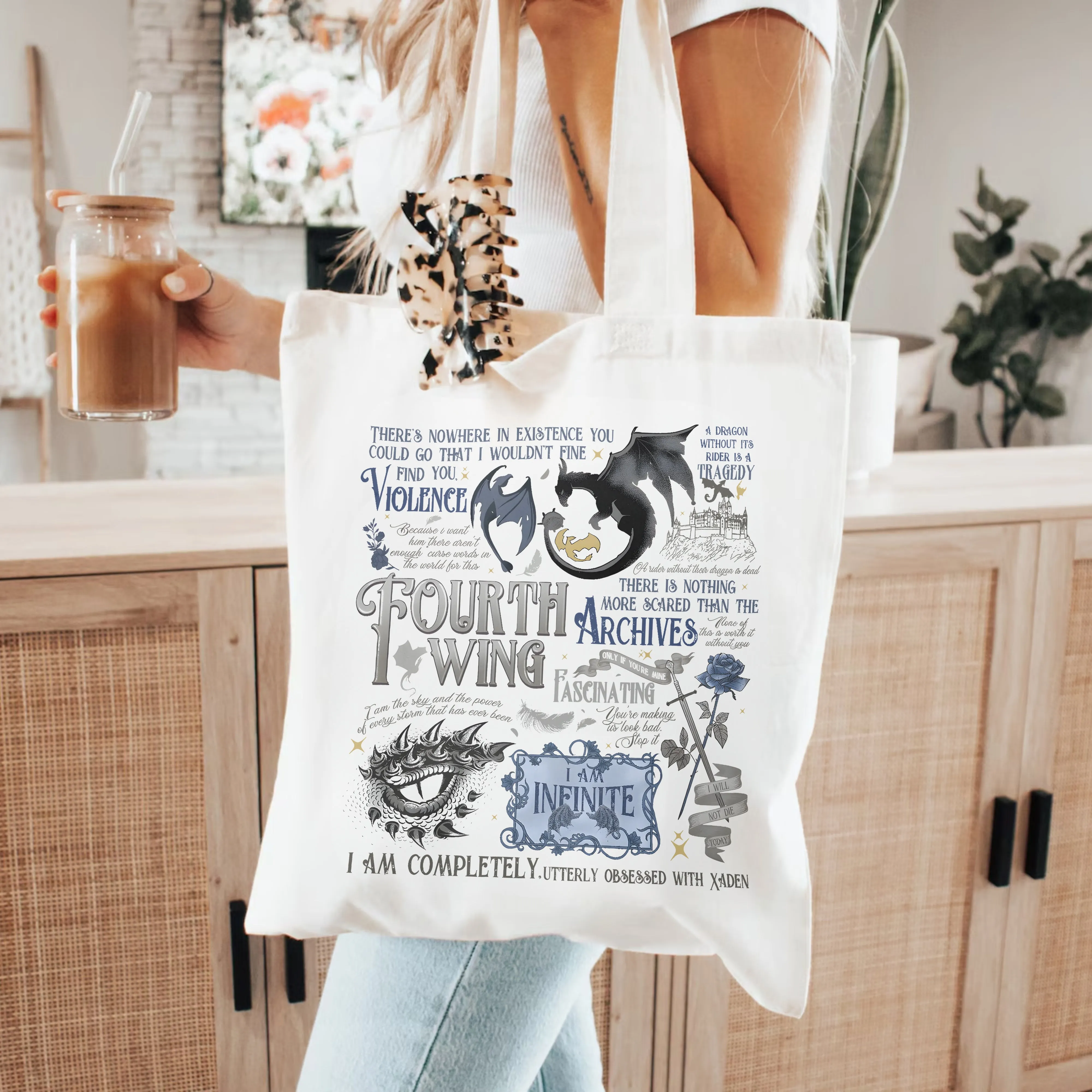 Fourth Wing Quote Tote – Xaden Obsessed Book Bag