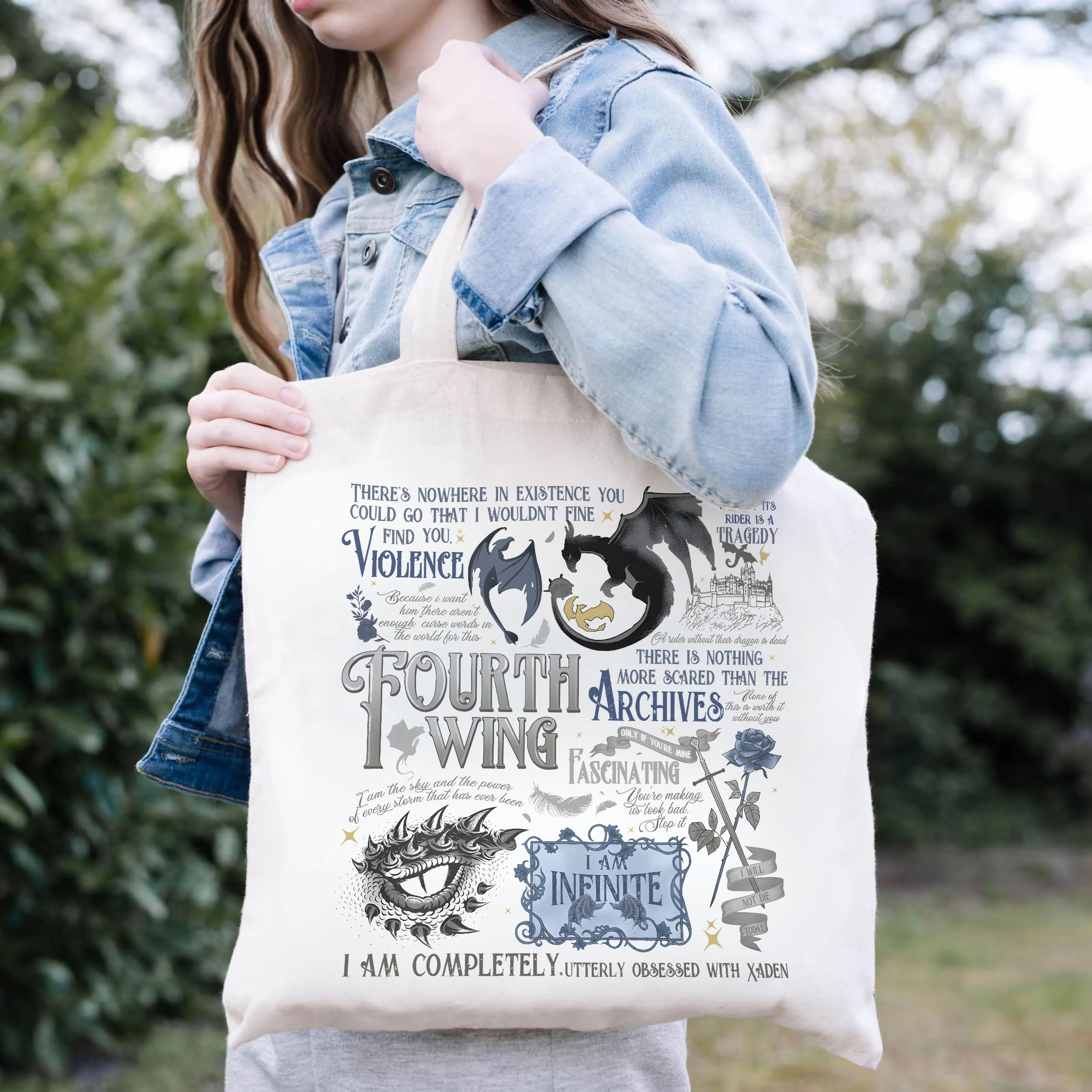 Fourth Wing Quote Tote – Xaden Obsessed Book Bag