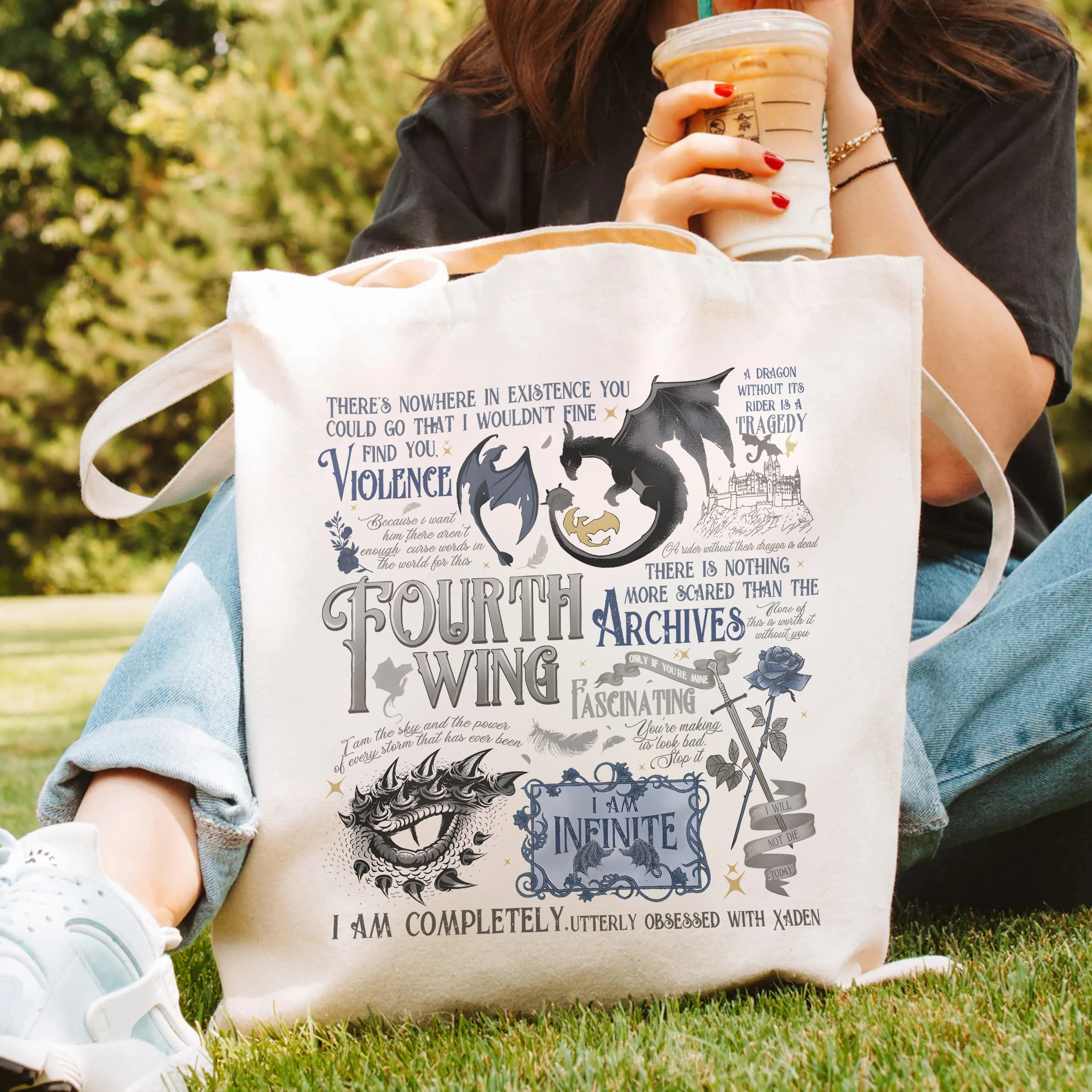 Fourth Wing Quote Tote – Xaden Obsessed Book Bag