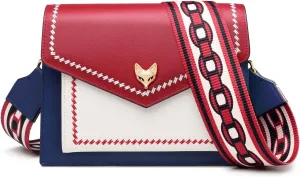 FOXLOVER Embroidery Crossbody Bags for Women Medium Size Designer Leather Purses Foxhead Metal Guitar Shoulder Strap