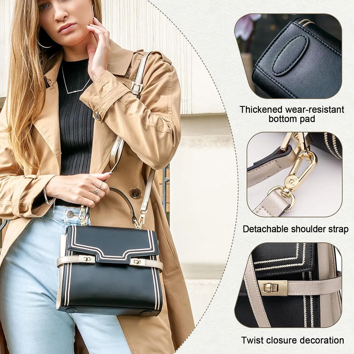 FOXLOVER Embroidery Flap Top-handle Bags for Women Crossbody Leather Purses Medium Size Magnetic Closure