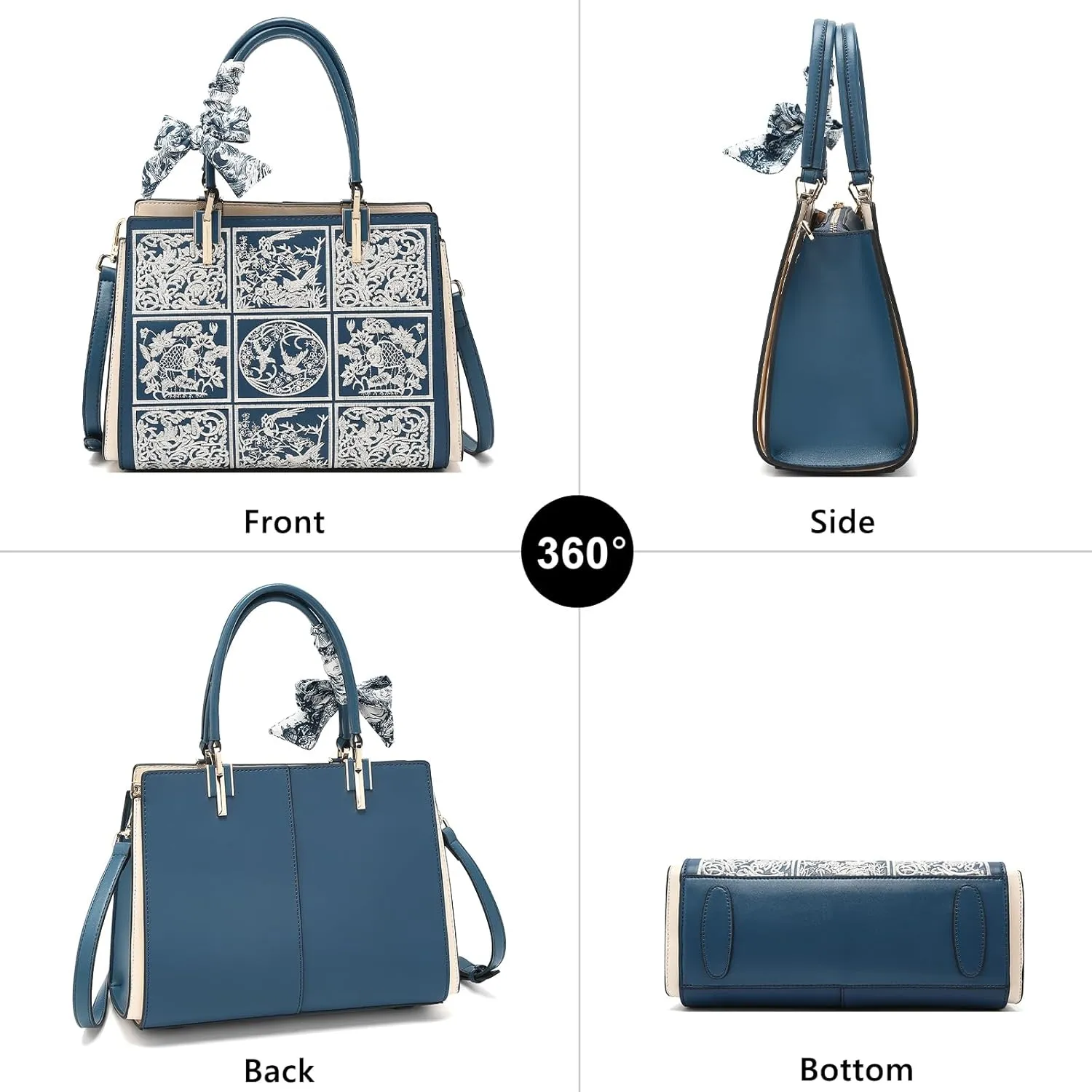 FOXLOVER Leather Satchel Handbags for Women Tote Shoulder Bag vintage Crossbody Bag Purse Top Handle bag with Embroidery