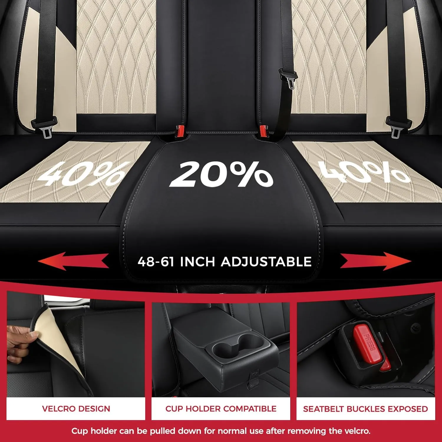 FREESOO Black Beige Car Seat Covers Full Set - Faux Nappa Leather Seat Covers for Cars, Luxury Breathable Waterproof Front Seats with Lumbar Support and Back Seat Cover, Fit for Sedans SUVs Pick-ups