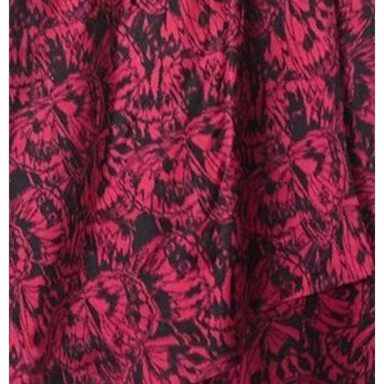 French Couture 1950s Red Silk Butterfly Print Dress