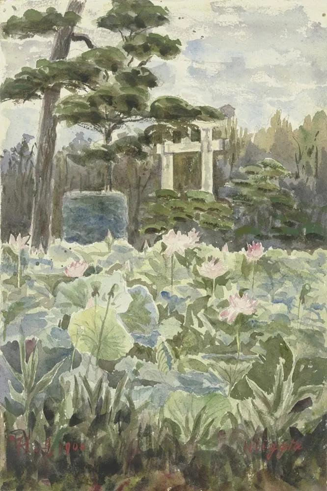Fritz Hauck 17x24 Gallery Wrapped Canvas Museum Art Print Titled: Part of a Japanese Garden (1900)